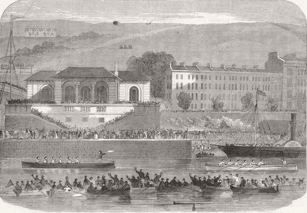 IRELAND. Naval Boat-Race, Cork Harbour 1865 old antique vintage print picture